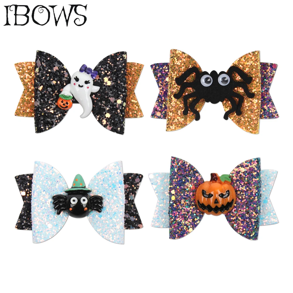 Top Trends: 3&quot; Glitter Hair Bows With Pumpkin Hairgrips Halloween Hair Clips For Gilrs Dance Party Barrettes Hair Accessories Shoppable Styles