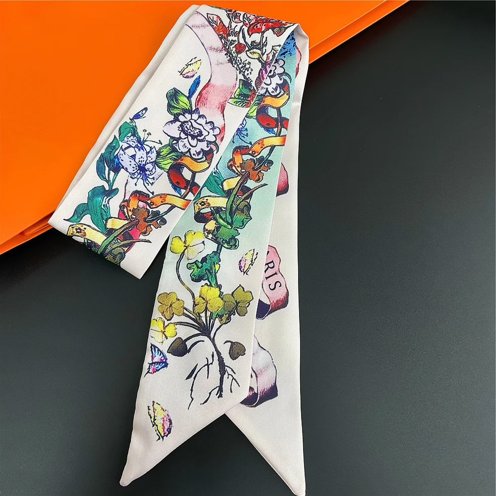 Top Trends: 100% Twill Silk Scarf Fashion Summer Women Hair Scarf Brand Skinny Bag Scarves Design Wrist Towel Foulard Neckerchief Headband Shoppable Styles