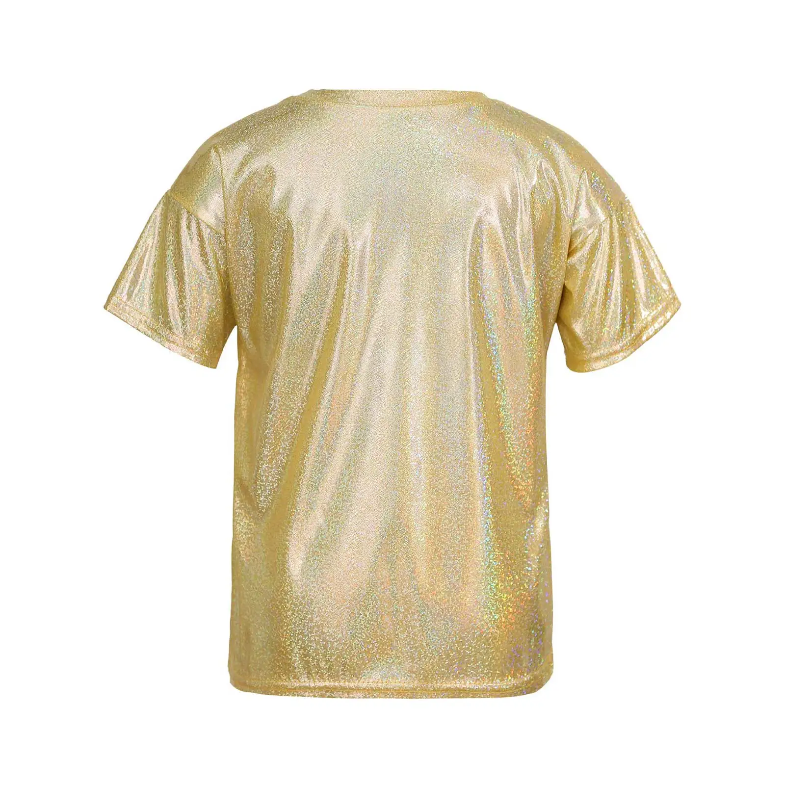 Top Trends: Kids Girls Boys Jazz Dance Tops Metallic Shiny Dancing Clothes Hip-hop Sequins Loose Short-sleeved T-shirt Street Dance Clothes Shoppable Styles - Image 3