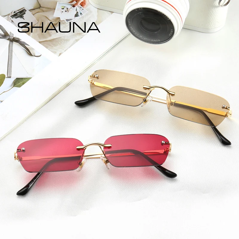 Top Trends: SHAUNA Fashion Rimless Sunglasses Trending Clear Red Blue Yellow Men Rectangle Shades UV400 Shoppable Styles