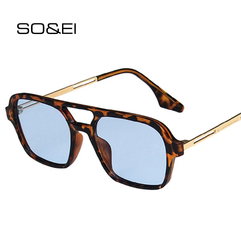 Top Trends: SO&EI Retro Double Bridges Women Sunglasses Fashion Pink Gradient Eyewear Trending Hollow Leopard Blue Sun Glasses Men Shades Shoppable Styles