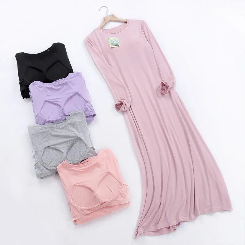 Top Trends: 2023 New Nightgowns Women Spring Autumn Long Dress Modal Cotton Nightwear Nightdress Female Bra Padded Plus Size Nightshirt Shoppable Styles