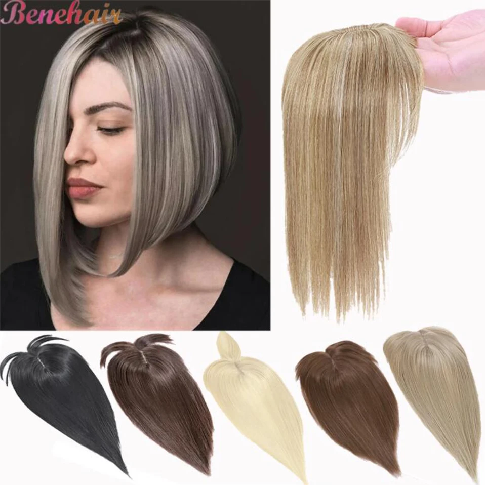 Top Trends: Benehair Synthetic 2 Clips In Topper Straight Hairpiece Black Brown Blonde Women Fake Hair Clip In Hair Extensions With Bangs Shoppable Styles