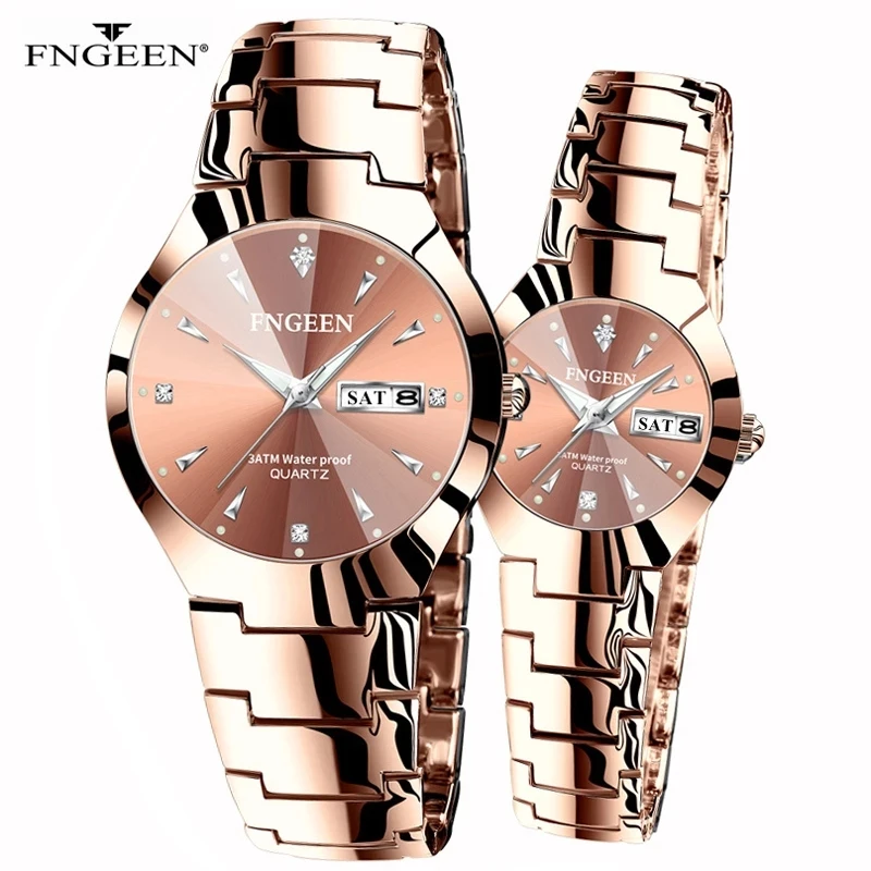 Top Trends: Couple Watches For Lovers Quartz Wristwatch Fashion Business Men Watch For Women Watches Tungsten Steel Coffee Gold Pair Hour Shoppable Styles