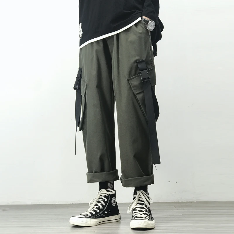 Top Trends: 2023 Harem Jogger Pants Men Streetwear Cargo Pants Hip Hop Ribbons Casual Mens Pants Ankle-length Men Trousers Ankle-length Shoppable Styles