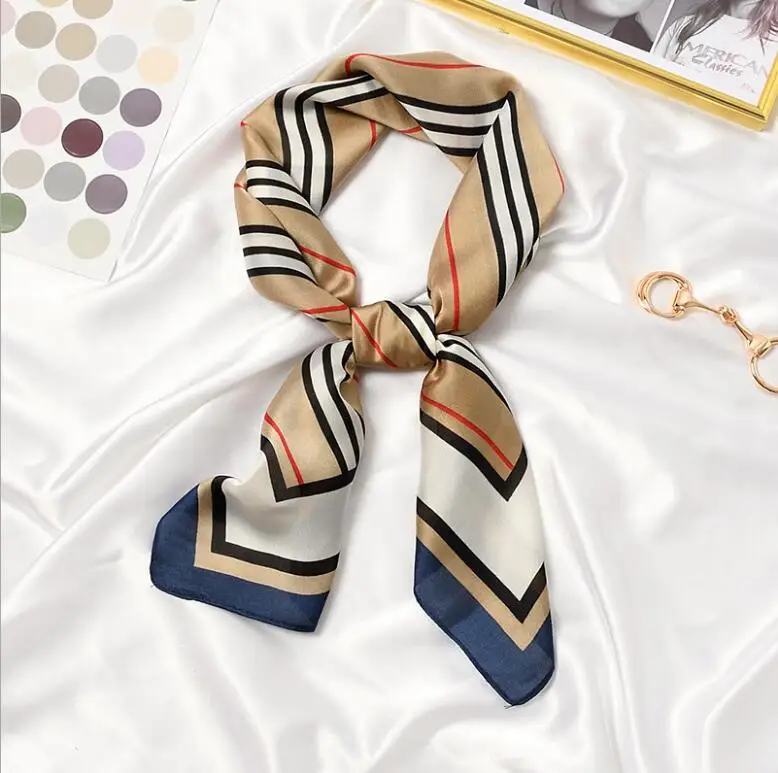 Top Trends: New 70x70cm Women Multifunction Polyester Silk Scarf Elegant Stripes Printed Casual Satin Small Square Wraps Scarves Shawl Shoppable Styles - Image 3