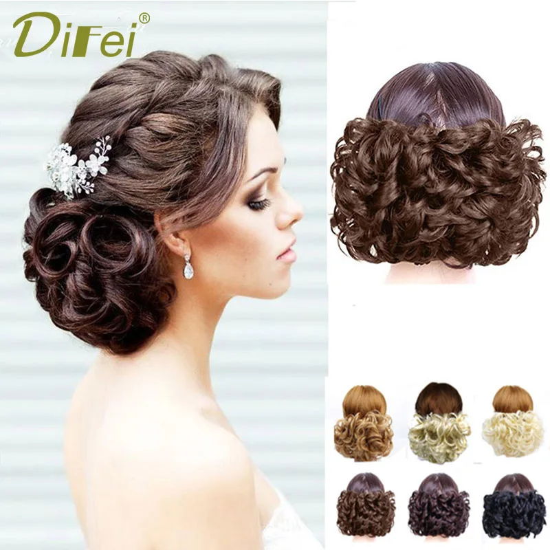 Top Trends: DIFEI Women's Elastic Net Curly Chignon With Curly Synthetic Hair Bun Extensions Updo Clip In Hair Hairpieces Shoppable Styles