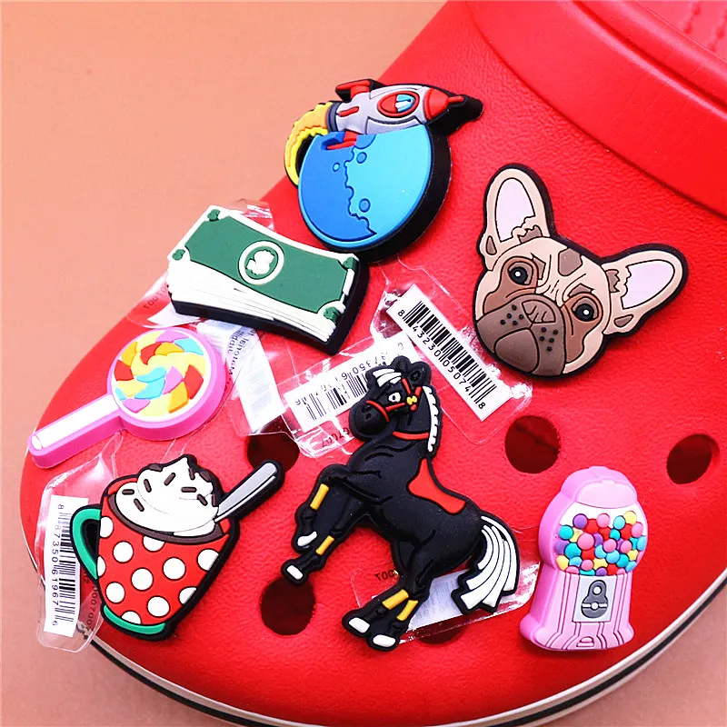 Top Trends: 1pcs Novely PVC Shoe Charms Accessories Banknote Candy Horse Bulldog Shoe Buckle Decorations Fit Kids X-mas Party Gifts U255 Shoppable Styles - Image 6