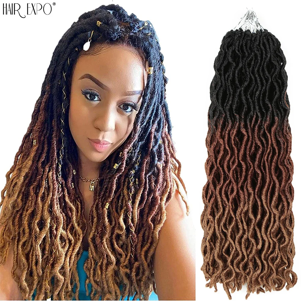 Top Trends: 18"Goddess Faux Locs Crochet Hair Synthetic Hair Extensions Ombre Curly Soft Dreadlocks African Wave Gypsy Braids Hair Expo City Shoppable Styles