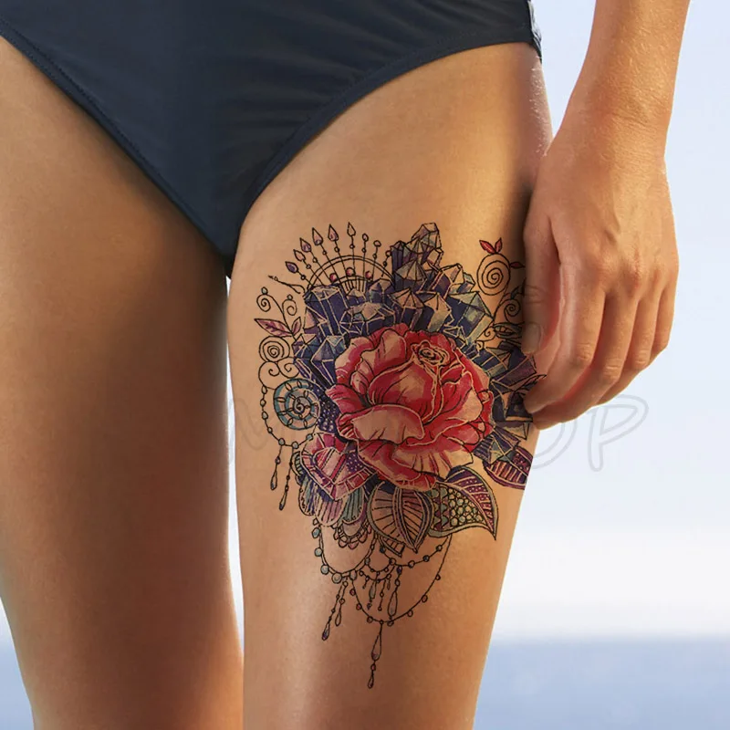 Top Trends: Temporary Tattoo Stickers Rose Sapphire Red Flower Fake Tatto Waterproof Tatoo Back Leg Arm Belly Big Size For Women Men Girl Shoppable Styles