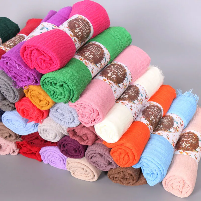 Top Trends: 10pcs / lot Plain Wrinkle Wrap Cotton Viscose Long Shawl Scarf Women Crinkle Hijab Shawl Muslim Head Hijab Scarf Wholesale Shoppable Styles