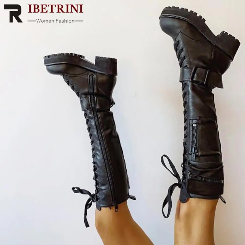 Top Trends: Knee High Boots Women Cool Goth Zipper Design Pocket Lace Up Chunky Heel High Quality Shoes Woman Fashion Popualr Big Size 45 Shoppable Styles