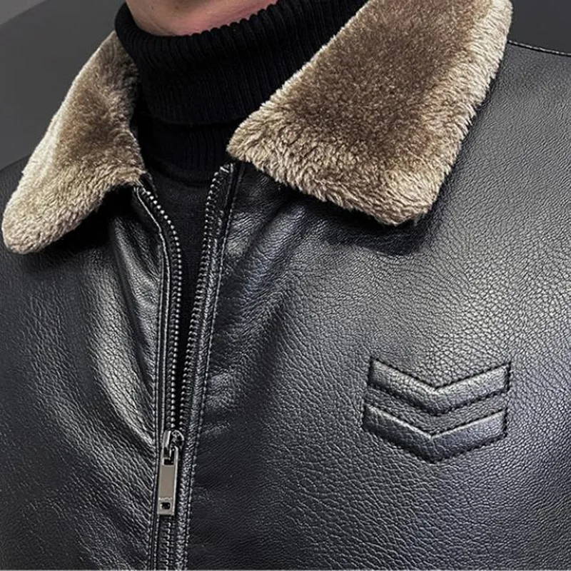 Top Trends: Korean Latest Fleece Fur Leather Jacket Men Winter Fashion Laple Zipper Straight Hem Formal Casual Coats Bomber Leather Jacket Shoppable Styles - Image 6