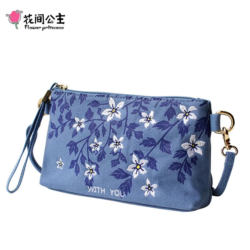 Top Trends: Flower Princess Embroidery Canvas Handbags Summer Women Small Messenger Girl Clutch Bag Female Shoulder Crossbody Bag Purse Shoppable Styles