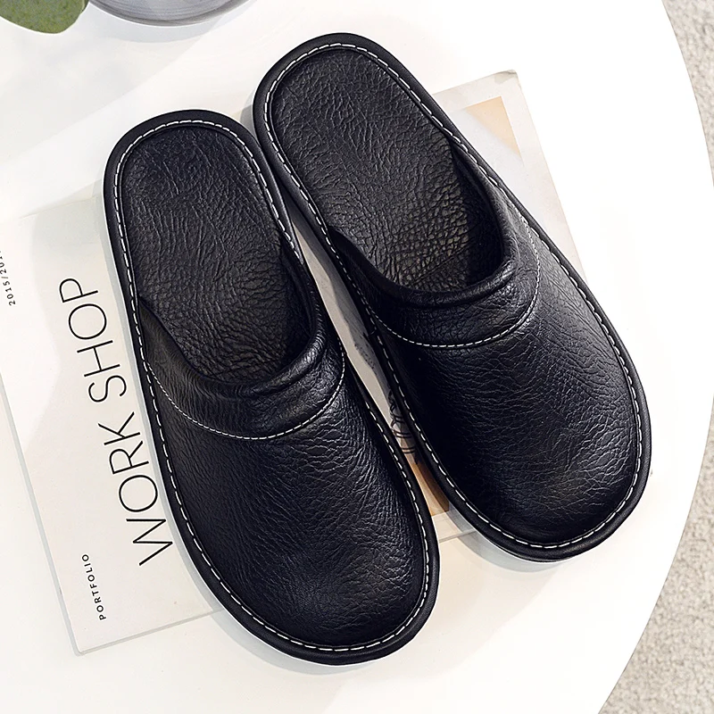 Top Trends: Big Size 47 48 Classic Shoes Unisex Leather Slippers Men Rubber Anti-slip House Slippers Male Female Indoor Shoes Leather Slides Shoppable Styles