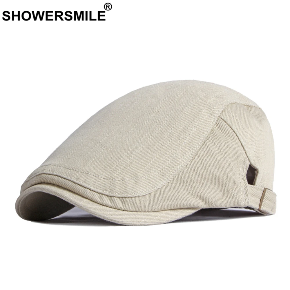 Top Trends: SHOWERSMILE Cotton Mens Beret Hat British Style Newsboy Solid Beige Black Navy Khaki Spring Summer Flat Cap Adjustable 55-60cm Shoppable Styles