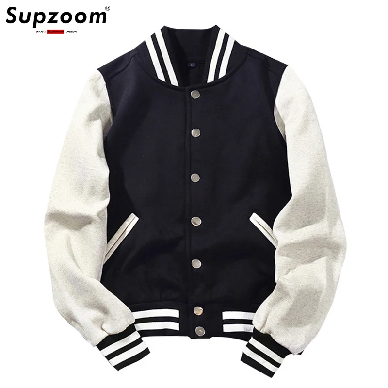 Top Trends: 2020 New Arrival Spliced Brand Single Breasted Patchwork Short Style Rib Sleeve Bomber Jacket Men Cotton Casual Baseball Coat Shoppable Styles