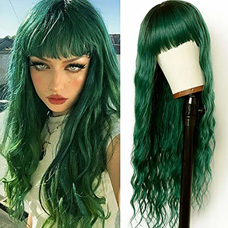 Top Trends: HAIRJOY Long Wavy Synthetic Hair Pink Green Brown Wigs For Women With Bangs Heat Resistant 26 Inches Shoppable Styles