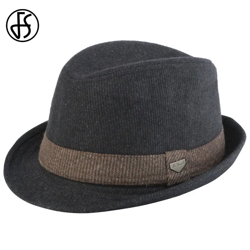 Top Trends: FS Vintage Black Wool Felt Wide Brim Fedora Hats For Men Striped Gangster Trilby Hat Autumn Winter Panama Jazz Cap Chapeau Homme Shoppable Styles