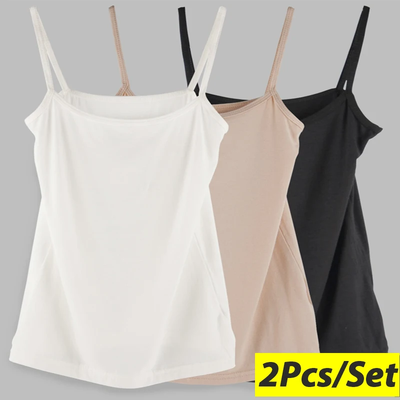 Top Trends: 1 / 2Pcs Sexy Camisoles Women Crop Top Sleeveless Shirt Summer Sexy Slim Lady Bralette Padded Tops Strap Skinny Vest Camisole Shoppable Styles