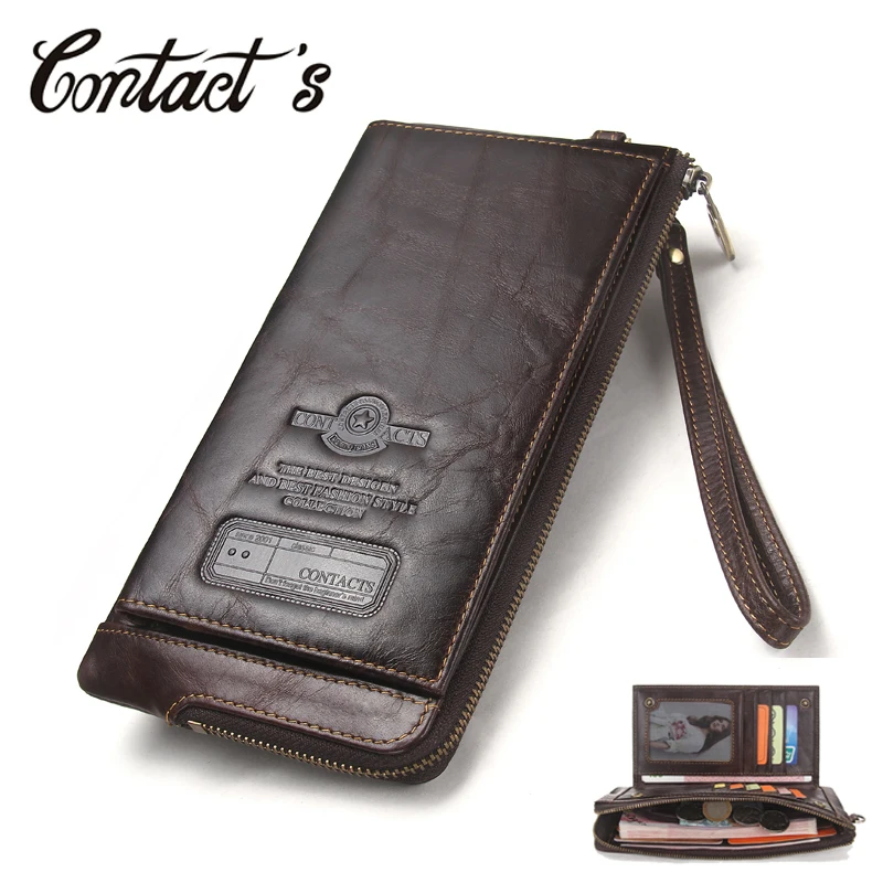 Top Trends: 2022 Men Wallet Clutch Genuine Leather Brand Rfid Wallet Male Organizer Cell Phone Clutch Bag Long Coin Purse Free Engrave Shoppable Styles