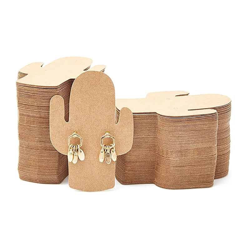 Top Trends: 50pcs / lot Kraft Paper Earring Display Cards Blank Cactus Shape Cardboard Backing Holder For Ear Studs Earrings Jewelry Packaging Shoppable Styles