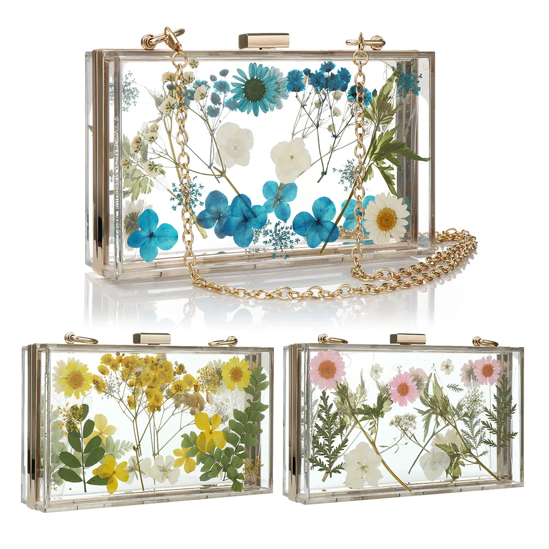 Top Trends: INS Popular Acrylic Box Bag Clutch Bag With Chain Floral Crossbody Bag Women Party Evening Bag Transparent Box Bag With Flower Shoppable Styles