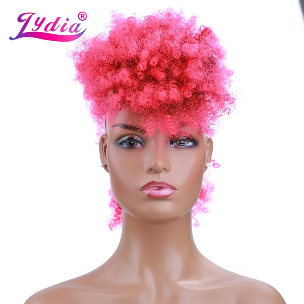 Top Trends: Lydia Synthetic High Puff Afro Short Kinky Curly Middle-Part Wig T1B / Pink Red Blue Clips In Hair Extension Colorful Hairpiece Shoppable Styles