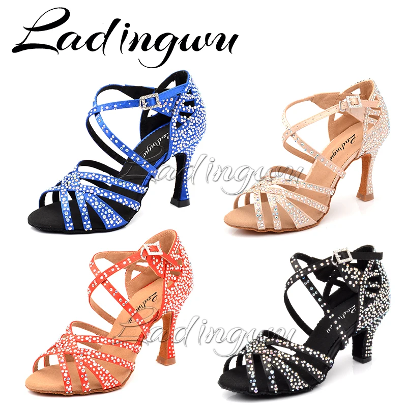 Top Trends: Ladingwu Dance Shoes Satin Women Party Shining Rhinestones Soft Bottom Latin Dance Shoes Woman Salsa Dance Shoes Heel 6CM-10CM Shoppable Styles - Image 5