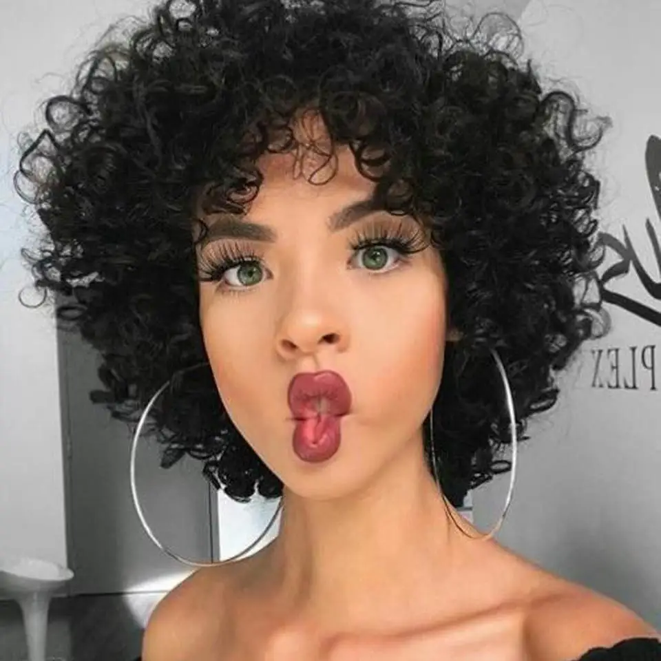 Top Trends: Rebecca Short Curly Human Hair Wigs For Black Women Peruvian Remy Full Wigs With Bangs Bouncy Curl Blond Red Black Cosplay Wigs Shoppable Styles