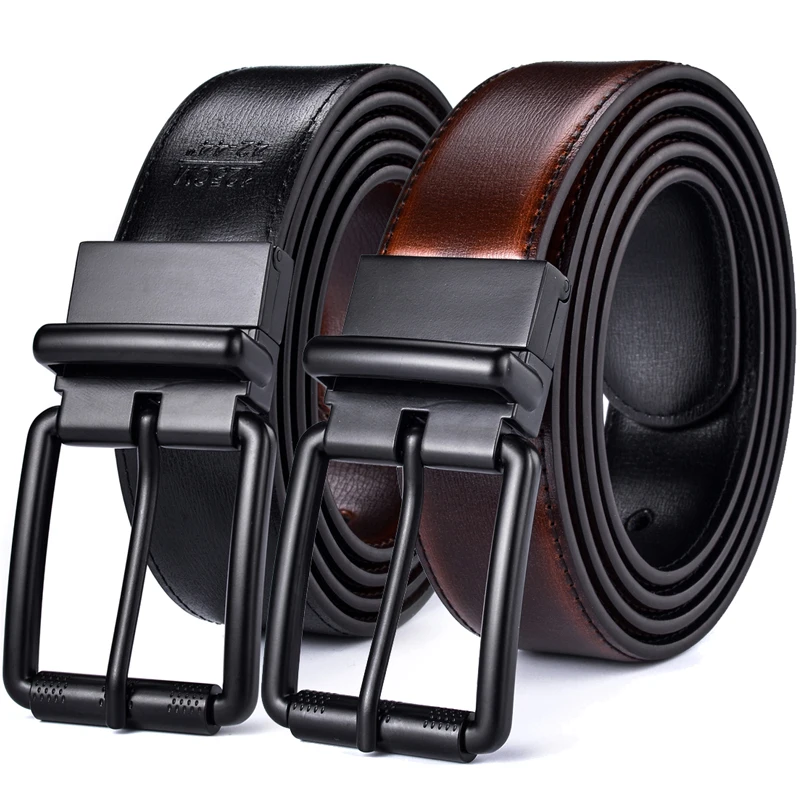 Top Trends: 1Pcs Men&#039;s Leather Reversible Belt Roller Buckle 34MM One Reverse For 2 Colors Suitable For Pairing Casual Jean Shoppable Styles