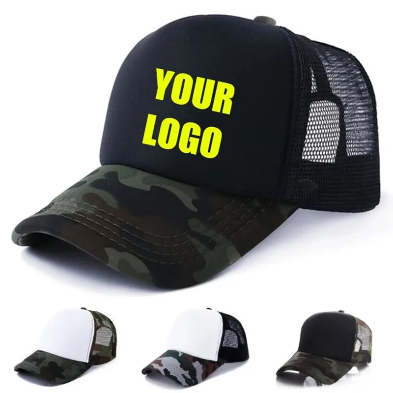 Top Trends: 100% Acrylic Custom Logo Camo Baseball Caps DIY Print Logo Snapbacks Hats Adult Summer Camouflage Mesh Net Trucker Hats Shoppable Styles