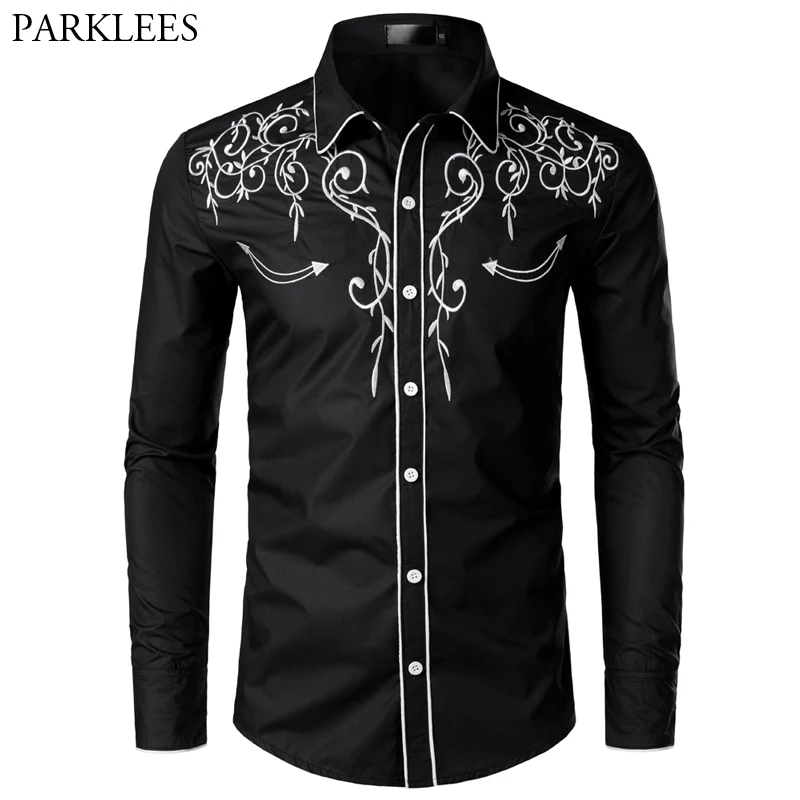 Top Trends: Stylish Western Cowboy Shirt Men Brand Design Embroidery Slim Fit Casual Long Sleeve Shirts Mens Wedding Party Shirt For Male Shoppable Styles