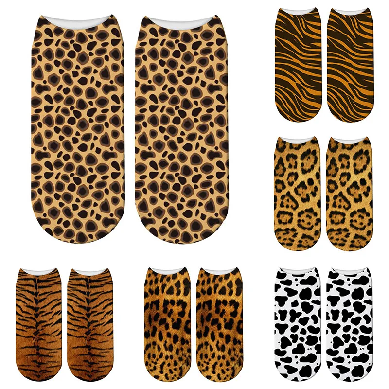 Top Trends: Creative 3D Printed Animal Skin Cotton Socks Leopard Zebra Skin Funny Unisex Low Ankle Crew Socks Sports Breathable Elastic Sock Shoppable Styles