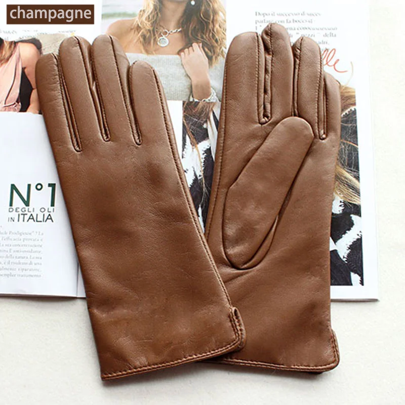 Top Trends: Color Sheepskin Leather Gloves Women's Straight Style Wool Lining Fall / Winter Warm Motorcycle Riding Car Driving Finger Gloves Shoppable Styles