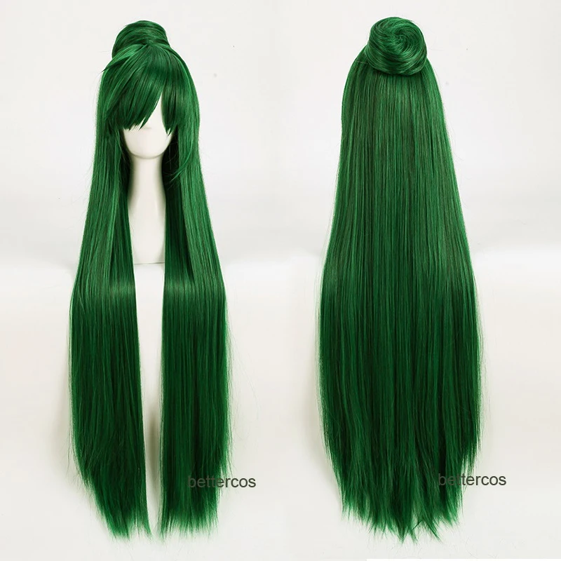 Top Trends: Sailor Pluto Meiou Setsuna Cosplay Wig Long Green With Detachable Bun Heat Resistant Synthetic Hair Wigs + Wig Cap Shoppable Styles