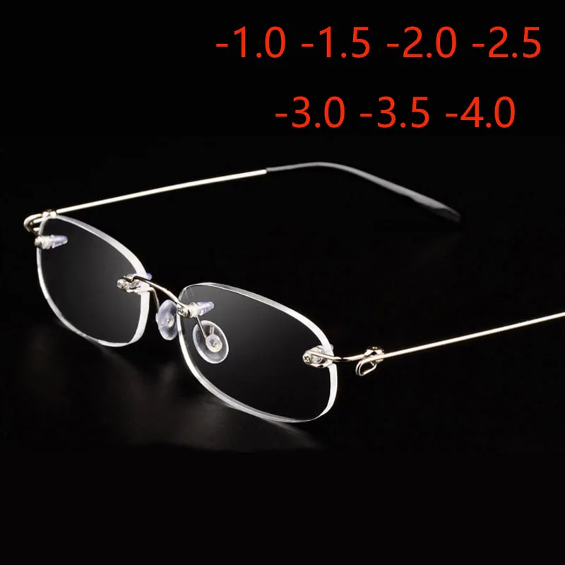 Top Trends: Rimless Metal Frame Nearsighted Glasses Ultralight Shortsighted Myopia Glasses Women Men -1.0 -1.5 -2 -2.5 -3 -3.5 -4.0 Shoppable Styles