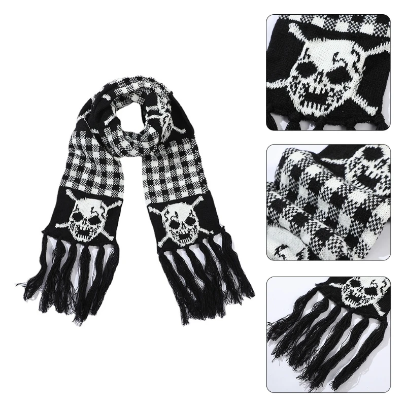 Top Trends: Scarf With Fringes For Men Black And White Skull Crossbones Knitted Scarf Imitation Wool Autumn Winter Stylish Skull Shoppable Styles - Image 2