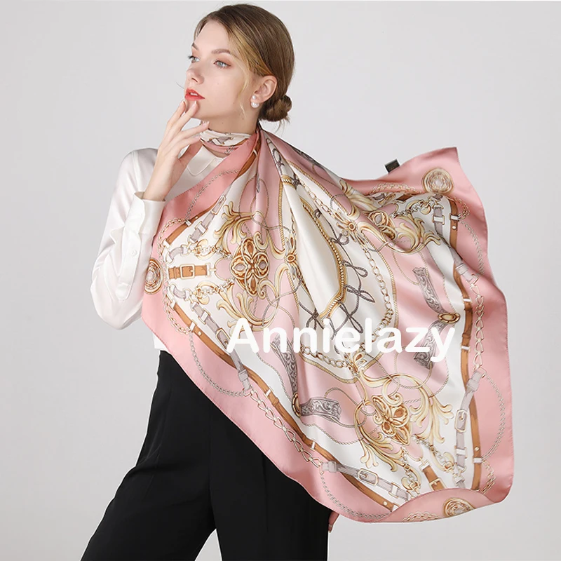 Top Trends: 90*90cm Square Silk Scarf Women Shawls Neckerchief Designer Print Chiffon Hijab Scarf Foulard Lady Neck Scarves Soft Big Bandana Shoppable Styles