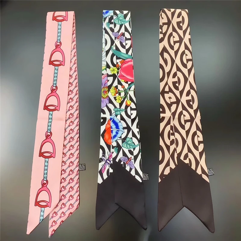 Top Trends: 2021 Female Bag Scarf Brand Floral Twill Imitation Silk Scarf Wrapped With Bag Handle Small Ribbon Ladies Turban Headband M Shoppable Styles