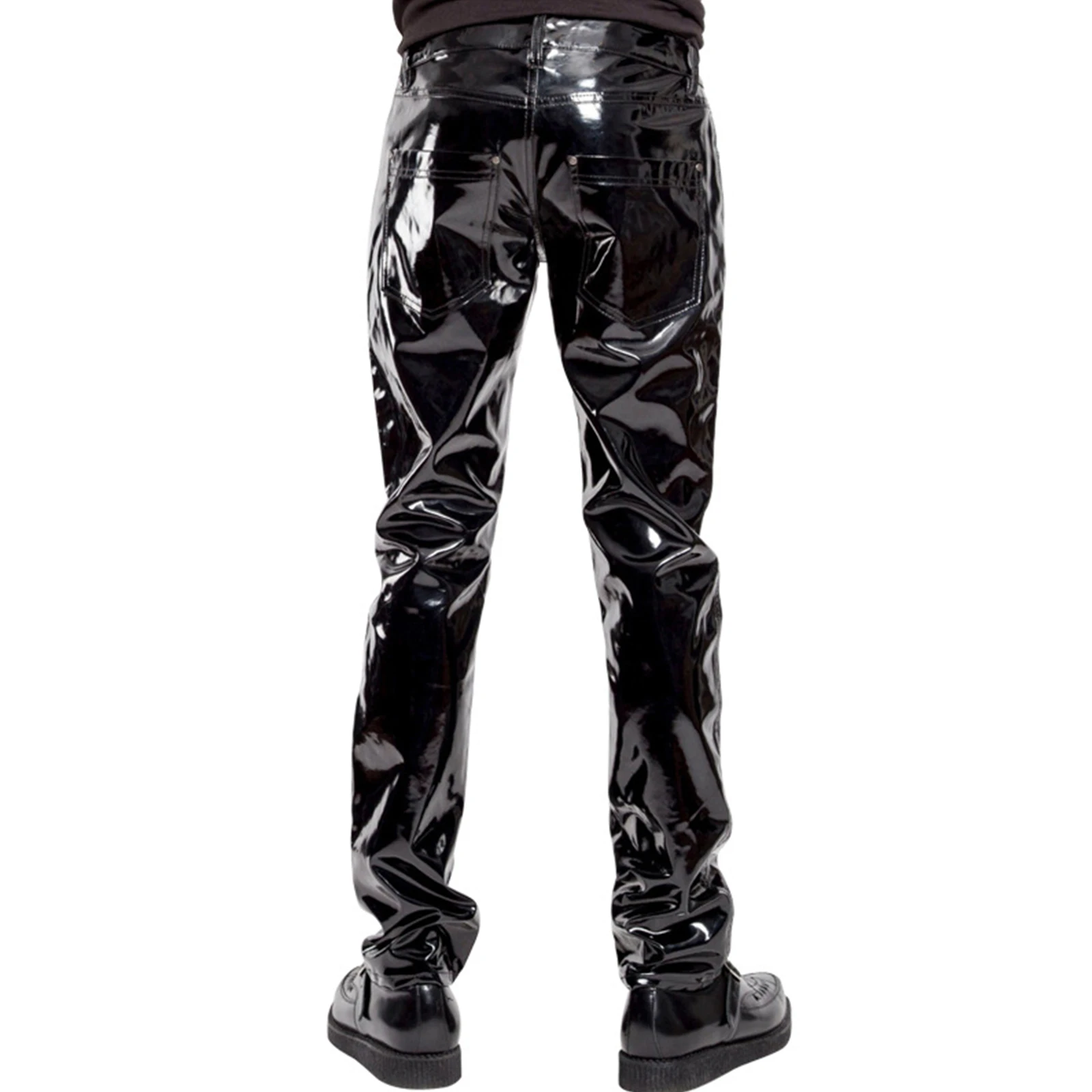 Top Trends: Male Black Patent Leather Motorcyle Biker Pants Glossy Mid Waist Straight Trousers Leather Pant Men Wet Look Rave Party Clubwear Shoppable Styles