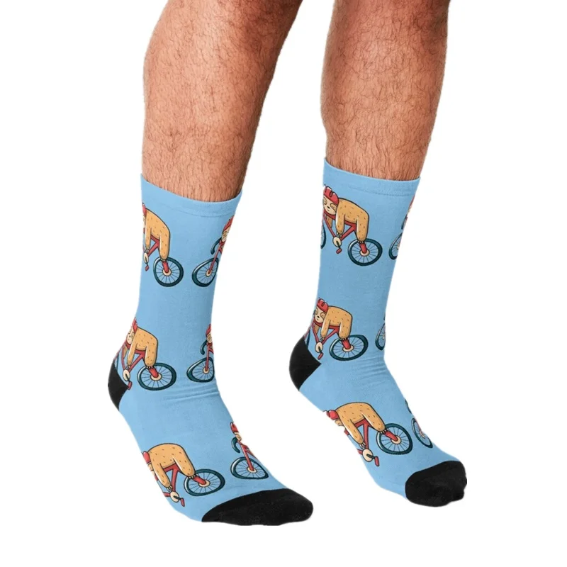 Top Trends: Funny Bike Men's Socks Sleeping Sloth With Bicycle Printed Bicycle Hip Hop Men Happy Socks Boys Street Style Crazy Socks For Men Shoppable Styles