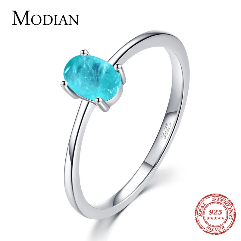 Top Trends: Modian 925 Sterling Silver Fashion Oval Finger Rings For Women Elegant Paraiba Tourmaline Engagement Wedding Statement Jewelry Shoppable Styles