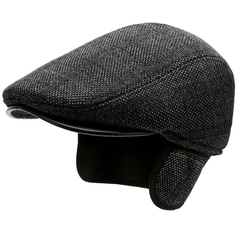 Top Trends: HT3742 Beret Cap Autumn Winter Hat Vintage Plaid Wool Beret Hats With Ear Flaps Thick Warm Ivy Newsboy Flat Cap Berets For Men Shoppable Styles