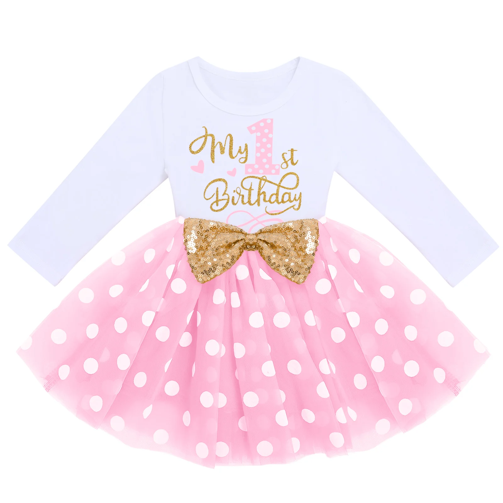 Top Trends: 1-3Y Baby Girls Birthday Dress Sequin Bowknot Long Sleeve Round Neck Tops With Chic Letters Print Newborn Infantil Tutu Outfit Shoppable Styles