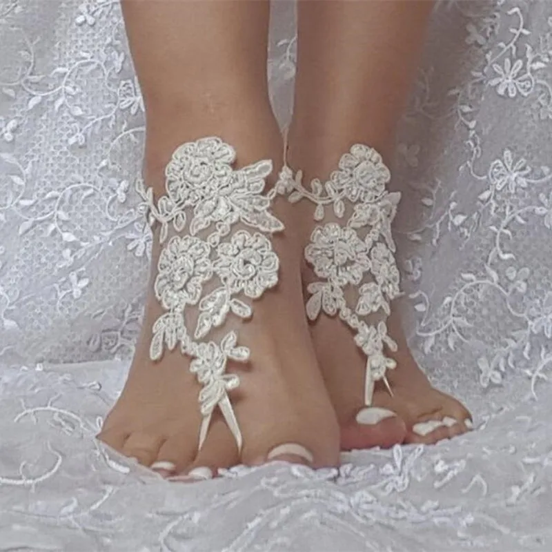 Top Trends: In Stock Wedding Shoes For Women White Ivory Lace Appliques Beach Bridal Accessories 2020 Open Toe Bridal Shoe With Pearls Shoppable Styles