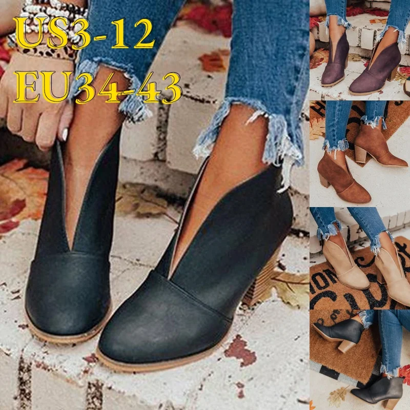 Top Trends: Women Thick Heel Ankle Boots Short Boots Autumn And Winter Women Shoes Casual Comfortable Booties Open Booties Hollow Out Boots Shoppable Styles