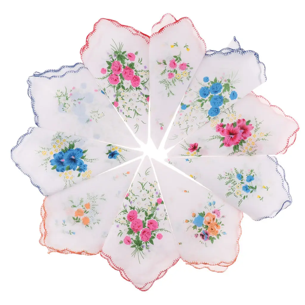 Top Trends: 10-pack Pure Cotton Women Flower Fabric Handkerchiefs 28 X 28 Cm Shoppable Styles