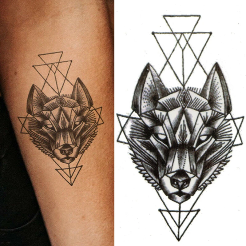 Top Trends: Black Wolf Tattoo Sticker Waterproof Temporary Tattoo Stickers Geometry Animal Wolf Fake Tattoo Sticker Body Art Arm Fake Tattoo Shoppable Styles