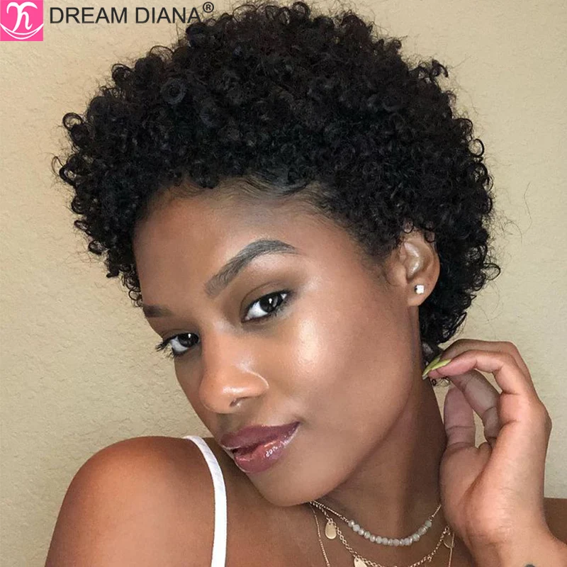 Top Trends: DreamDiana Brazilian Hair Afro Curly Human Hair Wigs Brown 99J Remy Pixie Cut Short Hair Wigs Full Machine Made Human Hair Wigs Shoppable Styles